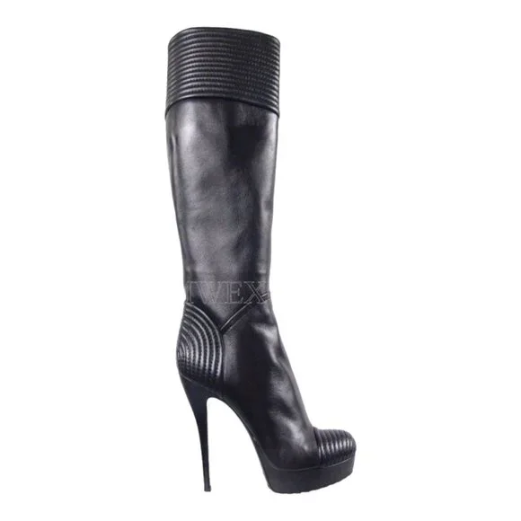 Loriblu Stiletto Black Leather Platforms Boots Womens Shoes High Heels